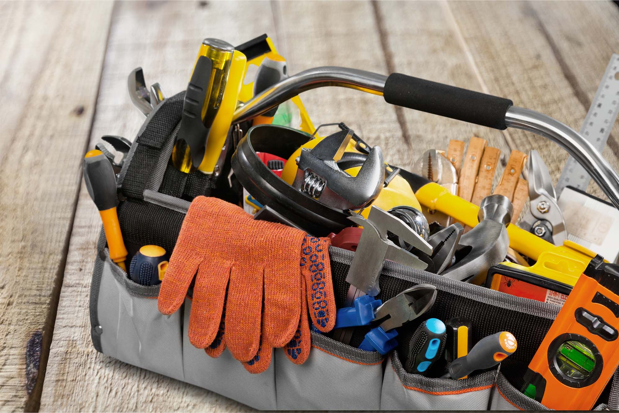 Professional plumbing tool bag is shown.